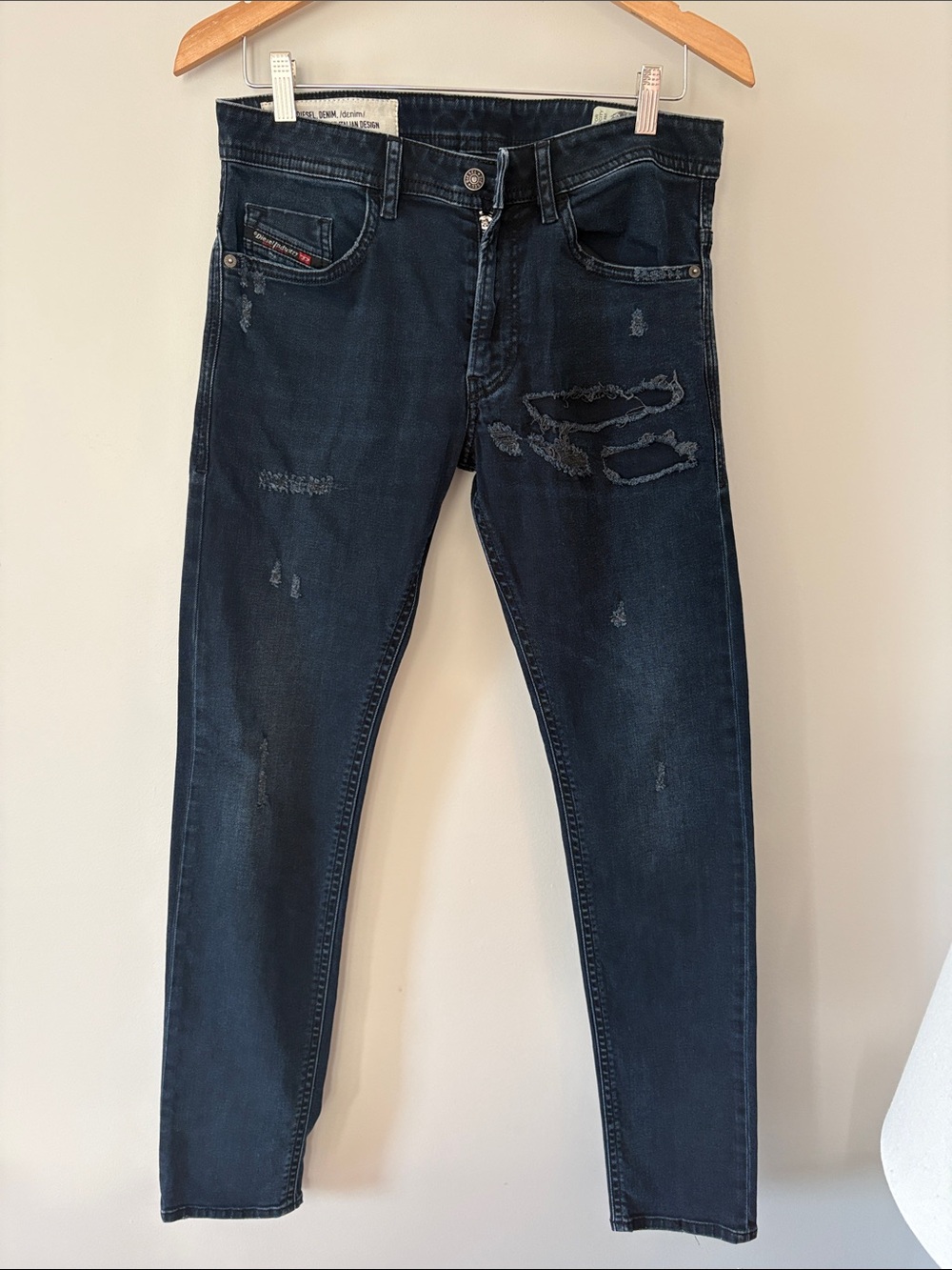Diesel Men's Skinny Dark Blue Distressed Jeans